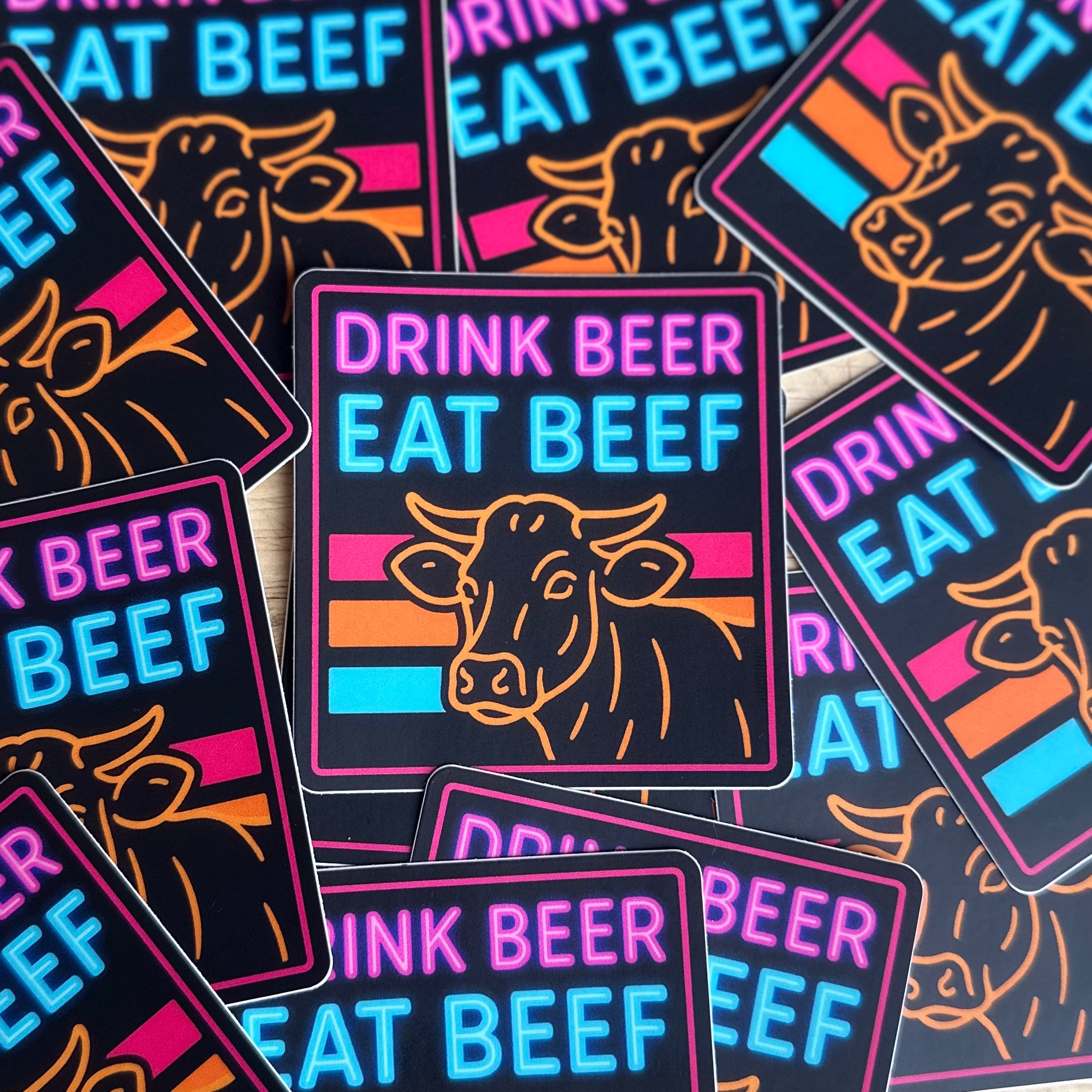 Drink Beer Eat Beef Neon Sticker